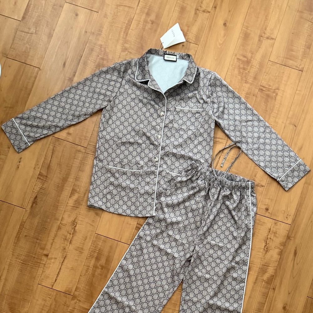 GG Patterned Luxurious Monogram Pajama Set - Long Sleeve Top & Pants